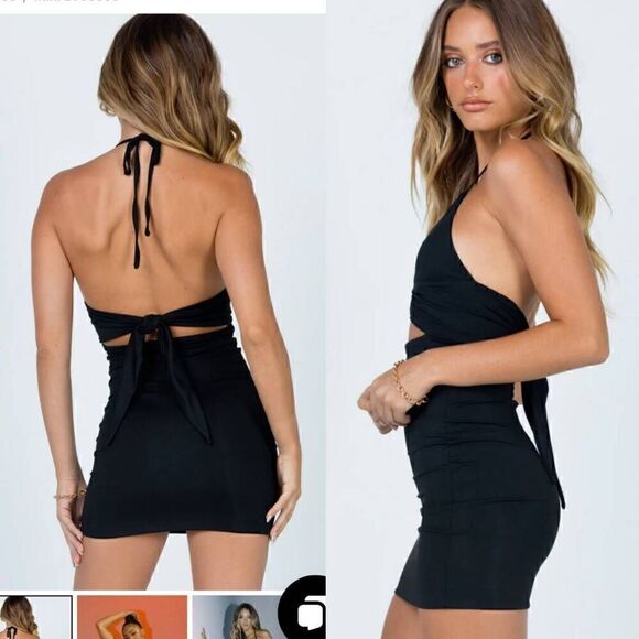 Princess Poly Satin Halter Mini Black Dress 4 - Picture 8 of 8